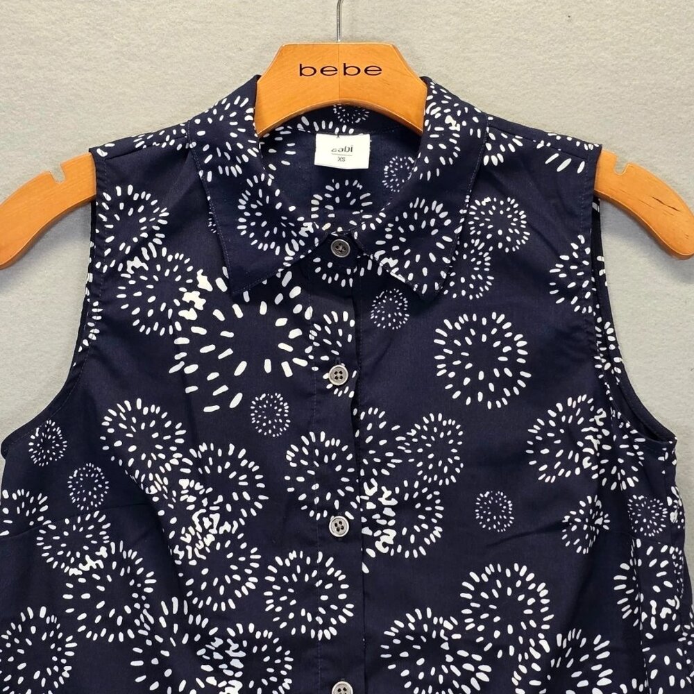 Cabi Womens Sleeveless Dandelion Wish Navy Blue Top Blouse Button Up Size XS - Picture 3 of 8